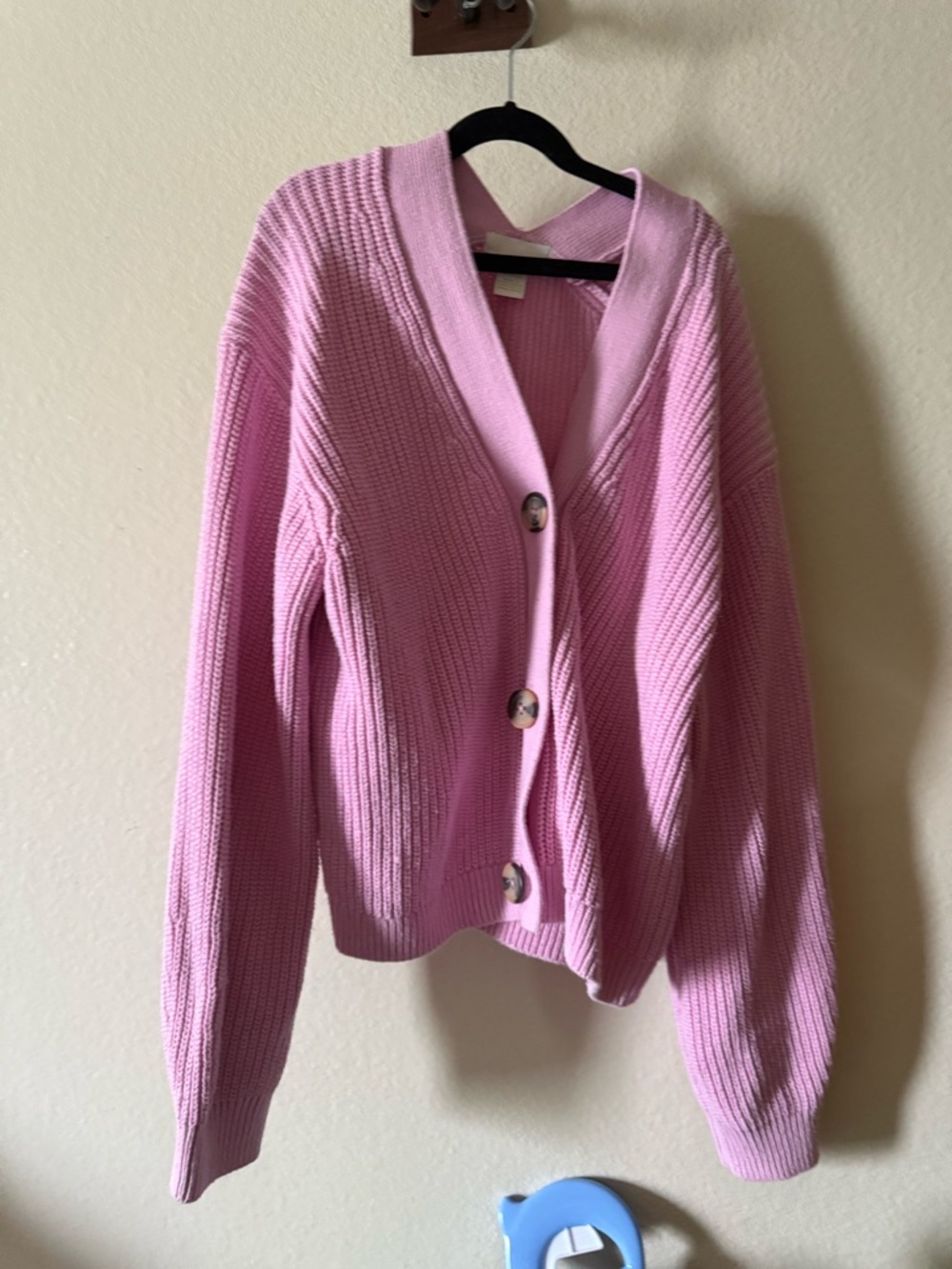 H&M Pink Ribbed Button-Up Cardigan